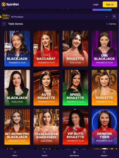 Spinbet Table Games